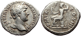 Hadrian (117-138) AR Denarius (Silver, 2.86g, 20mm) Rome, 119-122. 
Obv: IMP CAESAR TRAIAN H-ADRIANVS AVG, laureate bust of Hadrian right, drapery on ...