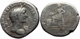 Hadrian (117-138) AR Denarius (Silver, 3.15g, 18mm) Rome, 119-122. 
Obv: IMP CAESAR TRAIAN HADRIANVS AVG, Laureate bust of Hadrian to right, drapery o...