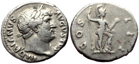 Hadrian (117-138) AR Denarius (Silver, 3.29g, 18mm) Rome, ca. 124-128. Obv: HADRIANVS AVGVSTVS, laureate bust of Hadrian right, slight drapery on far ...