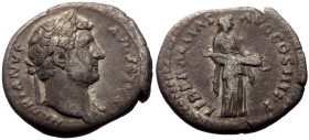 Hadrian (117-138) AR Denarius (Bronze, 2.75g, 18mm) Rome.
Obv: HADRIANVS AVGVSTVS, Bareheaded bust right, with slight drapery.
Rev: LIBERALITAS AVG CO...