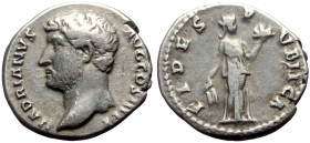 Hadrian (117-138) AR Denarius (Silver, 3.19g, 18mm) Rome. 
Obv: HADRIANVS AVG COS III P P, Bare head left. 
Rev: FIDES PVBLICA, Fides standing right, ...