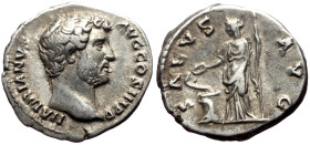 Hadrian (117-138) AR Denarius (Silver, 3.58g, 18mm) Rome, 134-8. 
Obv: HADRIANVS AVG COS III P P, laureate head right 
Rev: SALVS AVG, Salus standing ...