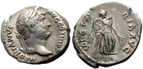 Hadrian (117-138) AR Denarius (Silver, 3.24g, 18mm) Rome, ca. 131-8 
Obv: HADRIANVS AVG COS III P P, bare head right 
Rev: VICTORIA AVG, Victory-Nemes...