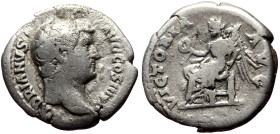 Hadrian (117-138) AR Denarius (Silver, 2.86g, 17mm) Rome, 134-138 
Obv: HADRIANVS – AVG COS III P P, Bare head r. 
Rev: VICTOR – IA AVG, Victory seate...