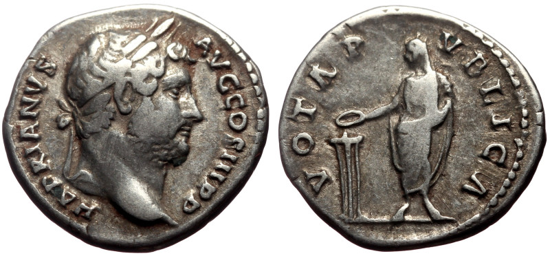 Hadrian (117-138) AR Denarius (Silver, 3.34g, 18mm) Rome, ca 137. 
Obv: HADRIANV...