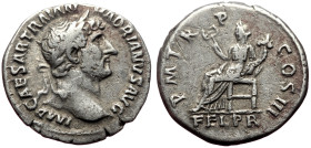 Hadrian (117-138) AR Denarius (Silver, 3.10g, 18mm) Rome, 120-121. 
Obv: IMP CAESAR TRAIAN-HADRIANVS AVG, laureate head of Hadrian right 
Rev: P M TR ...