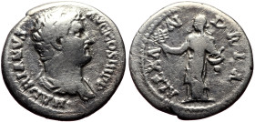 Hadrian (117-138) AR Denarius (Silver, 2.81g, 18mm) Travel series, Rome, 134-138. 
Obv: HADRIANVS AVG COS III P P, bareheaded and draped bust right 
R...