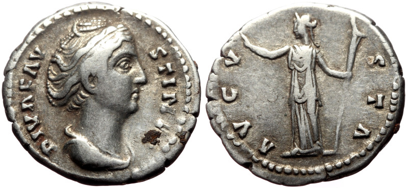 Diva Faustina I (Died 140/1) AR Denarius (Silver, 3.18g, 18mm) Rome, 141-146. 
O...