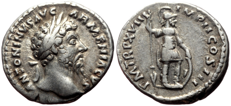 Marcus Aurelius (161-180) AR Denarius (Silver, 3.58g, 18mm) Rome, 164. 
Obv: ANT...