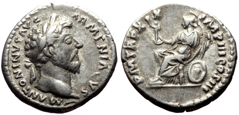 Marcus Aurelius (161-180) AR Denarius (Silver, 3.51g, 18mm) Rome, 165. 
Obv: M A...