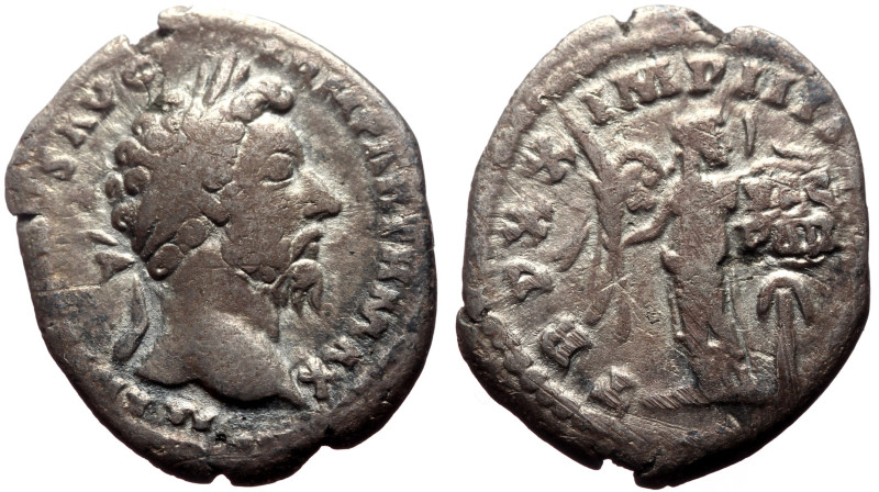 Marcus Aurelius, 161-180. Denarius (Silver, 2.89g, 20mm) Rome, 166. 
Obv: M ANTO...