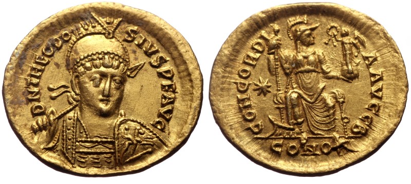 Theodosius II (402-450) AR Solidus (Gold, 4.40g, 21mm) Constantinopolis, 408-420...