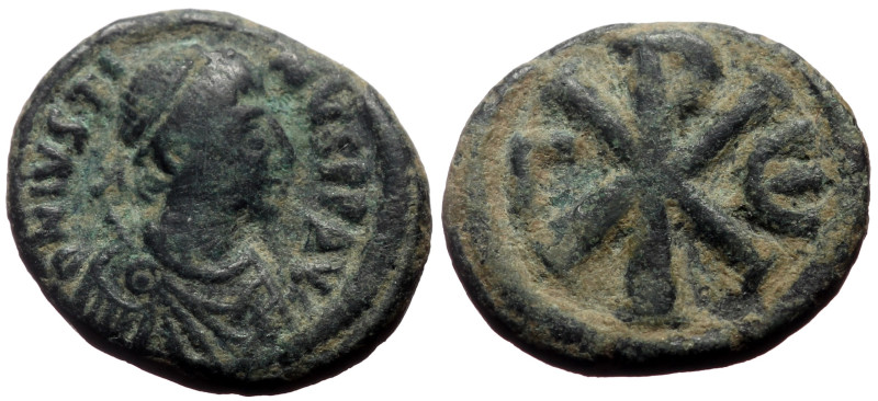 Justin I (518-527) AE Pentanummium (Bronze, 15mm, 2.16g) Constantinople, 522-527...