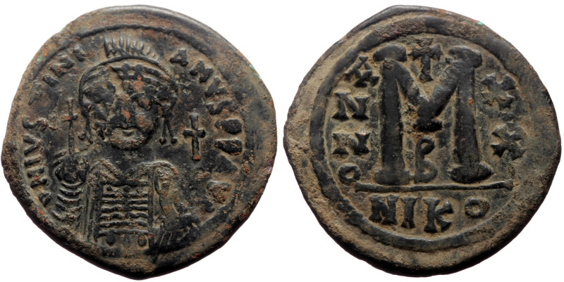 Justinian I (527-565) AE Follis (Bronze, 19.23g, 36mm) Nicomedia, 2nd officina. ...