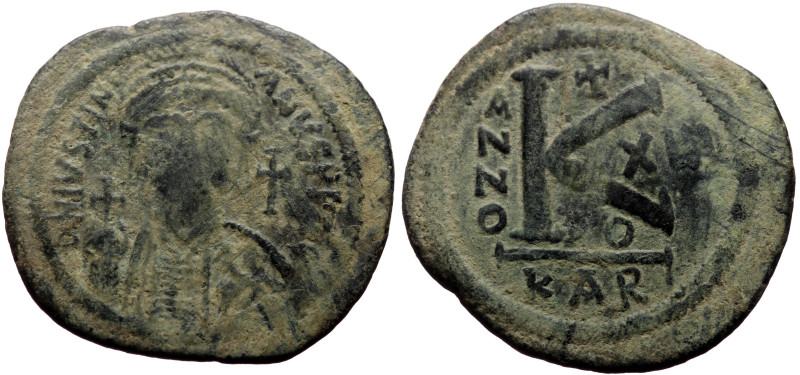 Justinian I (527-565) AE Half Follis (Bronze, 10.83g, 32mm) Carthage, Dated RY 1...