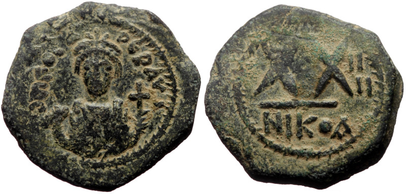 Phocas (602-610) AE Half Follis (Bronze, 5.62g, 25mm) Nicomedia Dated RY 4 (605/...