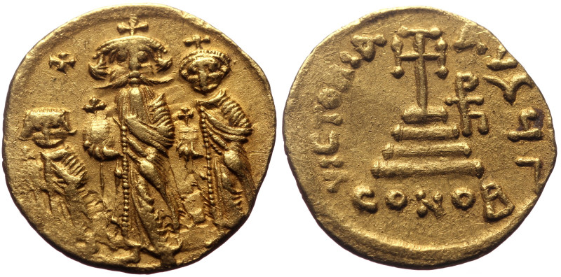 Heraclius (610-641) with Heraclius, Constantine and Heraclonas AV solidus (Gold,...