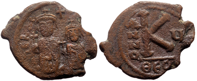 Heraclius, with Heraclius Constantine (610-641) AE Half Follis (Bronze, 5.15g, 2...