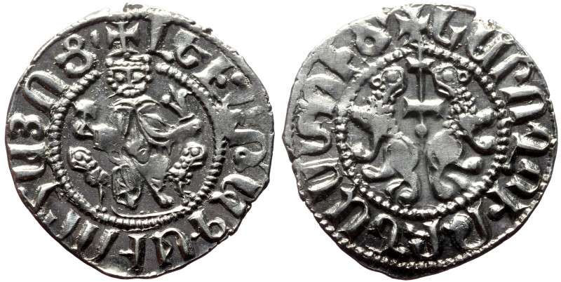 Armenia, Levon I (1198-1219) AR Tram (Silver, 2.87g, 23mm) 
Obv: Levon seated fa...