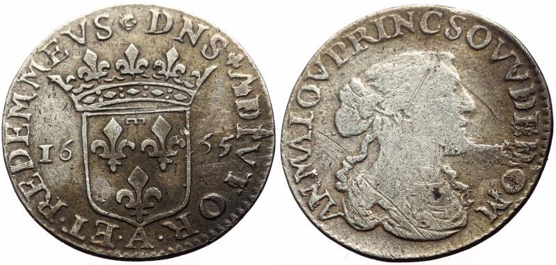 France, Principality of Dombes, Anne Marie Louise (1652-1693) AR 5 Sols (Silver,...