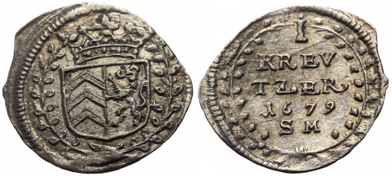 German States, Hanau 1 AR Kreuzer (Silver, 0.60g, 16mm) 1679 SM Friedrich Casimi...