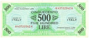 ITALIA - Allied Military Currency - 500 Lire - Crapanzano Giulianini OS63 R 1943...