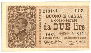 ITALIA - Lotto 3 banconote da 2 Lire: 2 Lire Regno qFdS Crapanzano Giulianini BS...