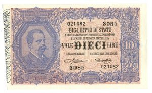 ITALIA - UMBERTO I - 10 Lire Effige Crapanzano Giulianini BS41 C 7/10/1924 Malte...