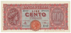 ITALIA - 100 Lire “Italia Turrita” - Crapanzano Giulianini 260A C 12/10/1944 Introna / Urbini FDS
FDS