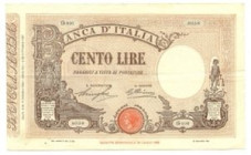 ITALIA - 100 Lire Barbetti 1930 Matrice/Decreto - Crapanzano Giulianini 206 R 6/11/1930 Stringher / Cima Micro strappo (2mm) sul bordo dx e pieghe non...