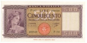 ITALIA - 500 Lire “Italia Ornata di Spighe” - Crapanzano Giulianini 454 C 23/3/1961 Carli / Ripa Ottima! Piccole grinze e lieve arricciamento (appena ...