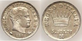 MILANO - Napoleone Re d’Italia (1805-1814) 5 soldi 1814, Gig196, AG 1,25 Bell'esemplare dai fondi lucenti.
FDC