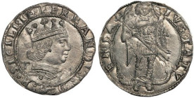 NAPOLI - Ferdinando I d’Aragona (1458-1494) - Coronato T e croce sulla lancia,MIR69/2 AG 3,96 Flan ampio, ottimi rilievi e centratura. Di eccezionale ...