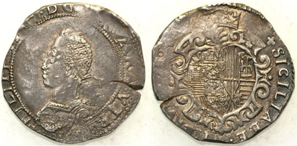 NAPOLI - Filippo III (1598-1621) - Mezzo Ducato 1610, sigle IAF/G data invertita...