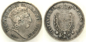 NAPOLI - Ferdinando I di Borbone (1816-1825) - Piastra da 120 Grana 1818, Testa grande, punto dopo la data, stellette sul taglio anziché il giglio. Gi...
