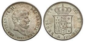 NAPOLI - Ferdinando II di Borbone (1830-1859) - Piastra da 120 grana 1853. Gig. 84 AG 27,43 Eccezionale per conservazione e patina. Moneta esente dai ...