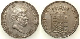 NAPOLI - Ferdinando II di Borbone (1830-1859) - Piastra da 120 grana 1854. Gig. 85, AG gr 27,47
SPL/FDC