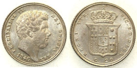 NAPOLI - Ferdinando II di Borbone (1830-1859) - 20 grana o Tarì 1846 Gig. 131 AG gr 4,58. Conservazione eccezionale
FDC