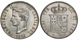NAPOLI - Francesco II di Borbone (1859-1860) - Piastra da 120 Grana 1859 Gig. 1 AG gr 27,56 Soffiatura del metallo al ciglio del dir. Esemplare di gra...