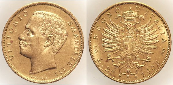 REGNO D’ITALIA - Vittorio Emanuele III (1900-1943) - 20 Lire 1905 Aquila Sabauda...