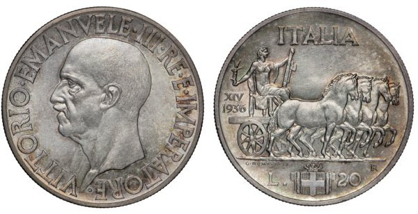 REGNO D’ITALIA - Vittorio Emanuele III (1900-1943) - 20 lire 1936 Impero Roma Gi...