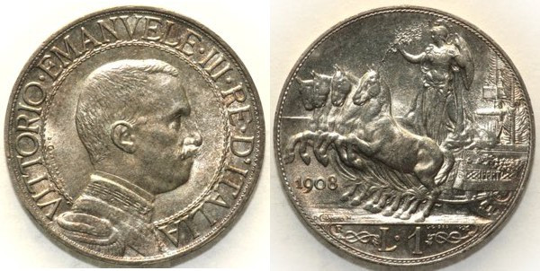 REGNO D’ITALIA - Vittorio Emanuele III (1900-1943) - 1 Lira 1908 Quadriga Veloce...