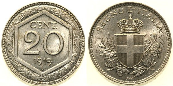 REGNO D’ITALIA - Vittorio Emanuele III (1900-1943) - 20 Centesimi 1919 Esagono R...