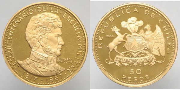 CILE 50 Pesos 1968 Au Oro Gold gr 9,95 R Only 2515 Pieces
FS