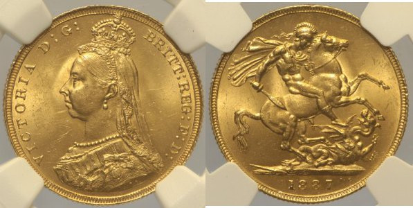 GREAT BRITAIN Victoria (1837-1901) Sovereign 1887 “Jubilee” London Mint Fr-392; ...