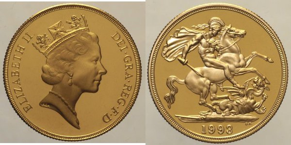 GREAT BRITAIN Elizabeth II (1952-2022) Proof double Sovereign 1993 London. Au, O...