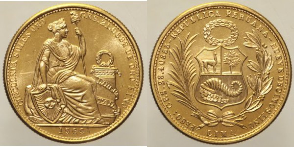 PERU' - Repubblica 50 Soles 1969 Lima Libertà Fr-77; KM-219. Mintage: 300 AU Oro...