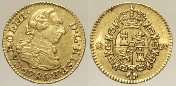 SPAGNA - Carlo III (1759-1788) - 1/2 Escudo 1786 - Zecca: Madrid - Diritto: effi...