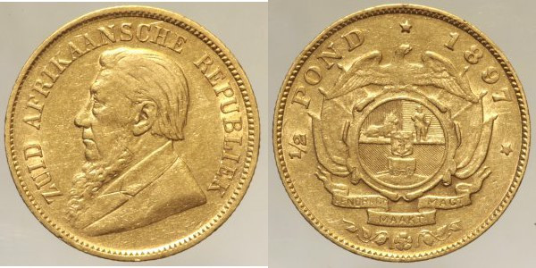 SUD AFRICA - Repubblica - ½ pound 1897 Pretoria Fr. 3, Au Oro Gold gr 3,93
BB