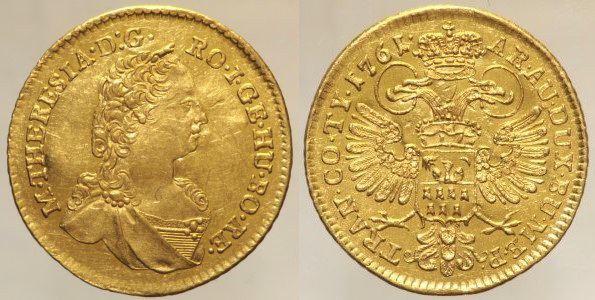 UNGHERIA - Maria teresa (1740-1780) - Ducato 1761 Karlsburg - Fr543, AU Gold Oro...